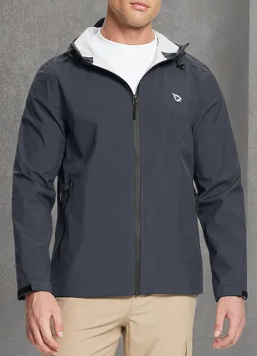 Vista 7 de baleaf Chaqueta impermeable para hombre, ligera, plegable, impermeable, transpirable, rompevientos, senderismo, golf, viajes, al aire libre Gris