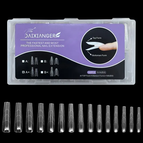 Vista 10 de 180 puntas de uñas redondas transparentes, 15 tamaños, forma superior e inferior, kit de extensiones de uñas profesionales de doble diseño, uñas a