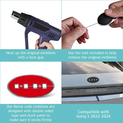 Vista 2 de BestEvMod Compatible con Ioniq 5 2022-2025 Juego de emblemas de código Morse delantero y trasero de 2 piezas (Mate negro hueco)