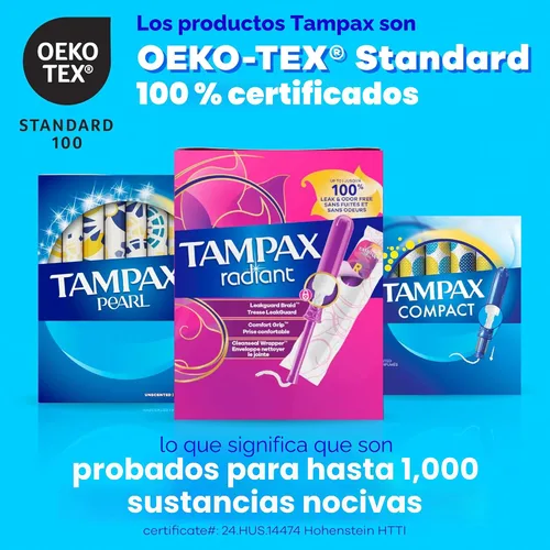 Vista 8 de Tampax Tampones de perlas para mujer, con trenza LeakGuard, absorción regular, sin perfume, 36