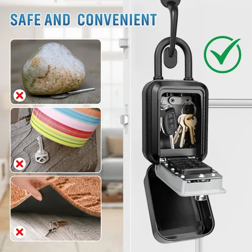 Vista 2 de Caja de bloqueo portátil para llaves con código, oculta una llave en el exterior Waterproof, Sturdy, 12-Digit Combination, Resettable Code, Key