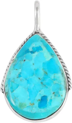 Vista 5 de Collar con colgante de turquesa de plata de ley 925, turquesa auténtica (con cadena de 20 pulgadas), Metal Gema, comprimida-turquesa
