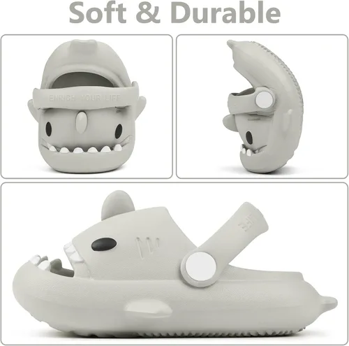 Vista 3 de Toddler Shark Cloud Slides Kids Shower Sandals Boys Girls Cute Cartoon Fish Flip Flops Beach Pool Home Slippers Shoes Quick Dry Non-Slip