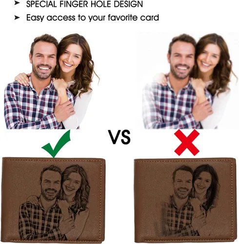 Vista 2 de Carteras grabadas personalizadas foto cuero cartera hombres,marido,papá,hijo,regalos personalizados, cartera Rfid, Estándar, Estilo 4 - Horizontal