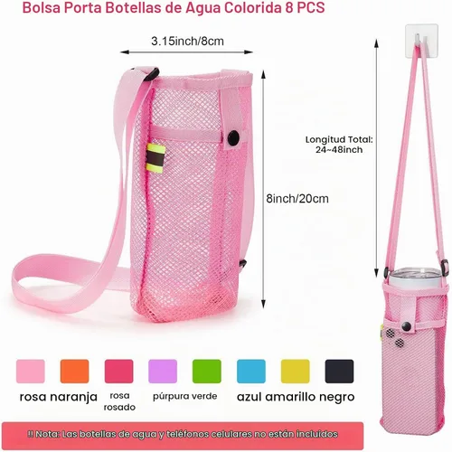 Vista 3 de 8 soportes para botellas con malla de correa, 7.4 x 3.5 pulgadas, colores Colores brillantes