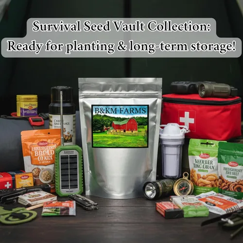 Vista 4 de B&KM Farms Kit de semillas de 50,000 reliquias – 50 variedades de semillas de verduras, frutas y hierbas sin OMG para jardinería en el hogar – Alta