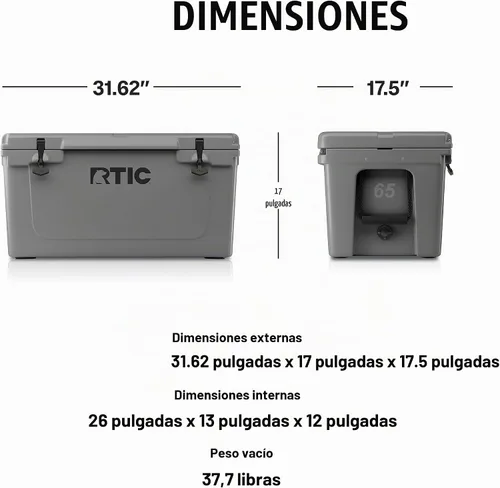 Vista 5 de RTIC - Hielera ultra resistente portátil de 65 cuartos de galón, tipo baúl, con aislamiento, para playa, bebidas, camping, picnic, pesca, barco Gris