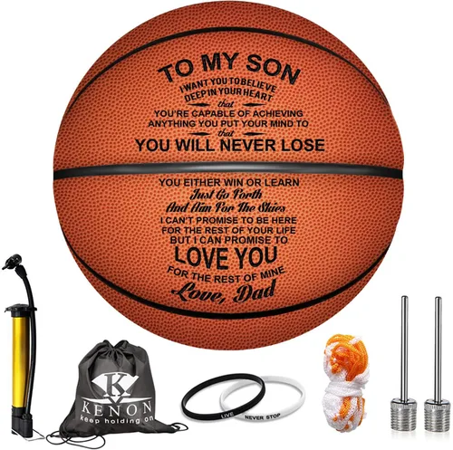 Vista 9 de Baloncesto grabado de 29.5 pulgadas, pelota de juego personalizada para interiores y exteriores para hijo y nieto, nunca perderás, regalo de aliento