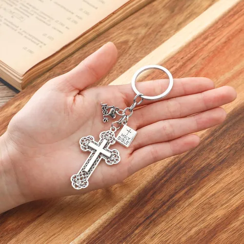 Vista 5 de Loetere 40 llaveros de cruz cristiana para Navidad, Jesús, sagrada Biblia, colgantes, llaveros de cruz, llaveros religiosos para cristianos