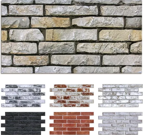Vista 18 de Commomy 10 paneles de pared de piedra 3D para despegar y pegar, panel de pared de piedra sintética de 11.8 x 11.8 pulgadas, papel tapiz de ladrillo
