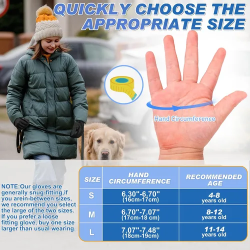Vista 6 de Sukeen Guantes cálidos de invierno para niños y niñas, resistentes al viento, guantes de poliuretano para clima frío de 4 a 14 años, guantes