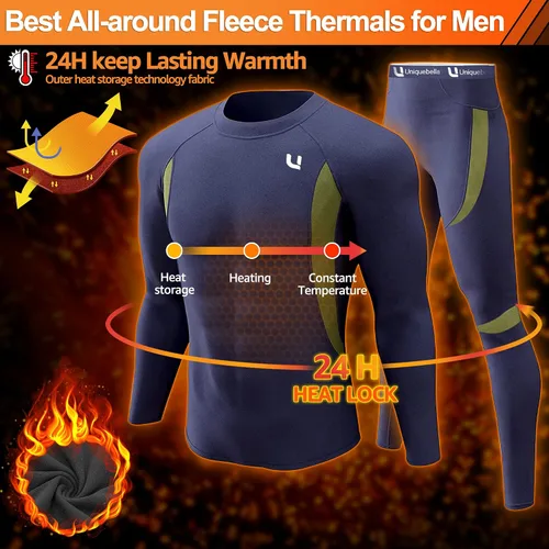 Vista 2 de UNIQUEBELLA Men's Thermal Underwear Sets Top & Long Johns Fleece Sweat Quick Drying Thermo Base Layer