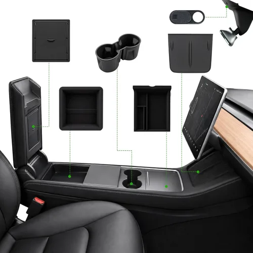 Vista 13 de Organizador de consola central para Tesla Model Y Juniper 2025