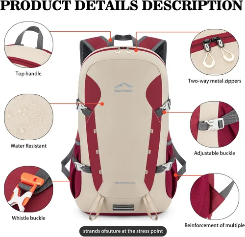 Vista 5 de BAGPARKK Mochila de senderismo, mochilas de viaje grandes de 35 litros para hombres y mujeres, resistente al agua, ultra ligera, plegable, plegable