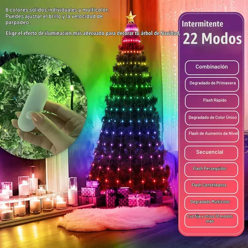 Vista 3 de Luces inteligentes para árbol de Navidad, línea colgante de 6.5 pies que va sobre el árbol, 200 luces LED que cambian de color multicolor