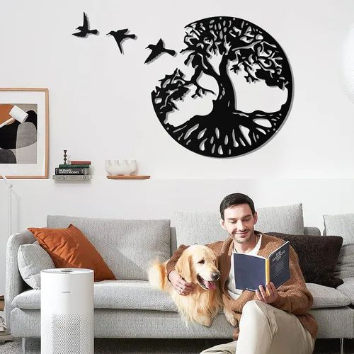 Vista 7 de LZAOA Arte de pared de metal con 3 pájaros, 4 piezas de arte decorativo de pared de metal negro con 3 pájaros para sala de estar, baño, cocina