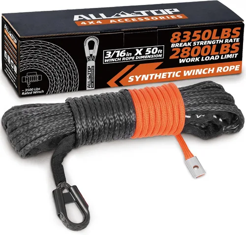 Vista 14 de ALL-TOP Cable de cuerda de cabrestante sintético, 1/2 pulgada x 76 pies, línea de repuesto de cabrestante de 31500 libras con funda protectora