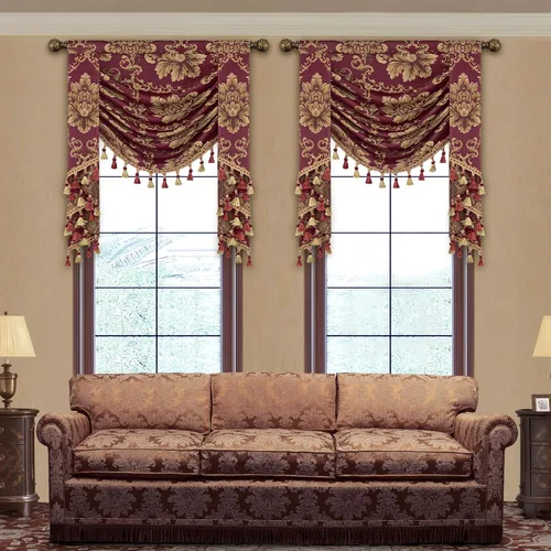 Vista 15 de Loom and Mill Cenefas de Cascada de Lujo para Ventanas, Elegante Cenefa de Cortinas Gruesas de Jacquard con Borlas para Sala de Estar, Dormitorio