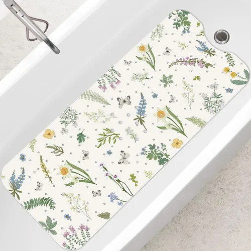Vista 9 de SHUCHING - Alfombra de baño antideslizante azul para bañera de 40 x 16 pulgadas, estilo bohemio Tapete de bañera para ancianos sin moho, tapete