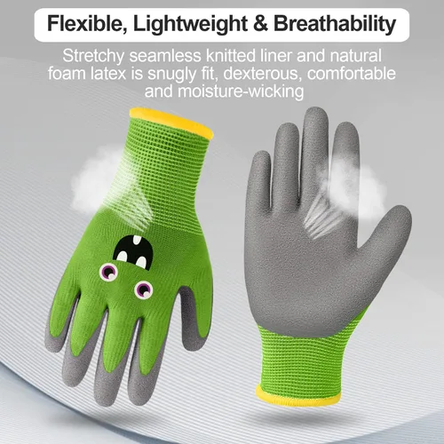 Vista 4 de 6 pares de guantes de jardinería para niños, guantes de trabajo para niños, guantes de jardín con revestimiento de goma para niños pequeños (S