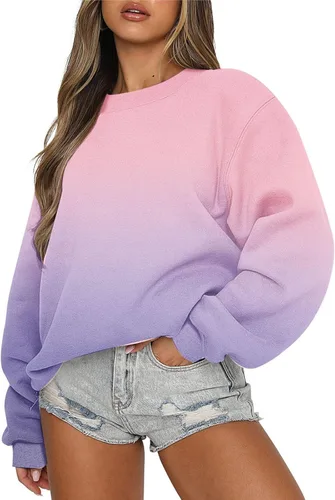 Vista 19 de midelxp Sudaderas de gran tamaño con cuello redondo para mujer, forro polar suave, manga larga, casual, cómodas, lindas sudaderas con capucha