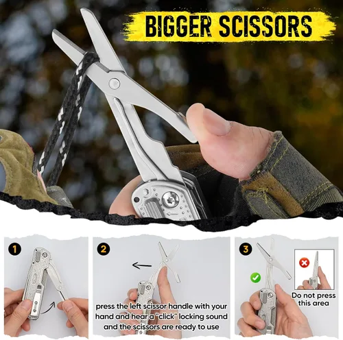 Vista 3 de BIBURY Cuchillo de bolsillo multiherramienta BI2056, cuchillo multiherramienta de acero inoxidable con clip, cuchillo plegable multiherramienta EDC