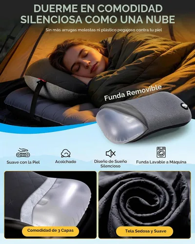 Vista 5 de Hikenture Almohada de camping con funda extraíble, almohada inflable Negro