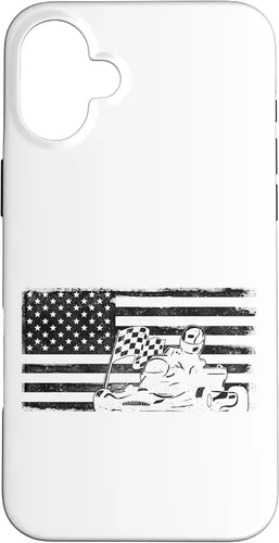 Vista 22 de iPhone 16 Go Kart Racing American Flag Vintage Case