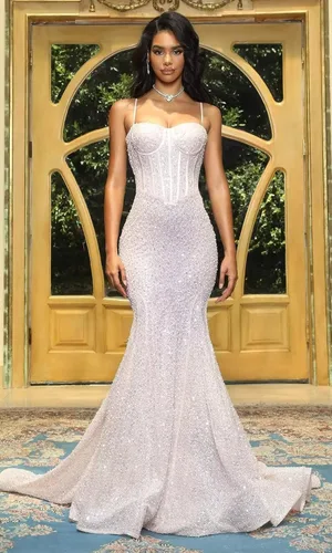 Vista 4 de Vestidos de fiesta de sirena con lentejuelas para mujer, vestidos largos de fiesta de noche formales brillantes