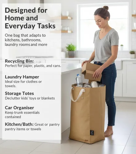Vista 2 de Deeablo New York Bolsa de papel reutilizable sostenible, altamente versátil, lavable para reciclaje, cesta de reciclaje multiusos, bolsa de Marrón