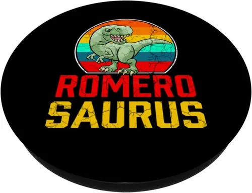 Vista 2 de ROMERO Saurus Family Reunion Apellido Equipo Divertido PopSockets Personalizados PopGrip intercambiables