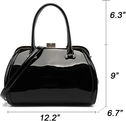 Vista 2 de Style Strategy Monederos de cuero de charol para mujer, asa superior con cierre de beso, bolso cruzado para mujer