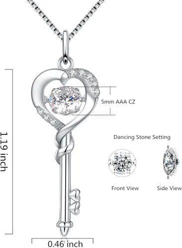 Vista 3 de MABELLA Collar con colgante de llave a corazón de plata de ley chapada en oro blanco de 18 quilates, regalo para el día de San Valentín para mujer