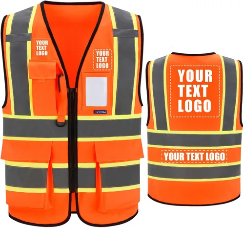 Vista 8 de AYKRM Chaleco de Seguridad de Construcción Personalizado con Logotipo Impreso de Alta Visibilidad Reflectante de 2 Tonos