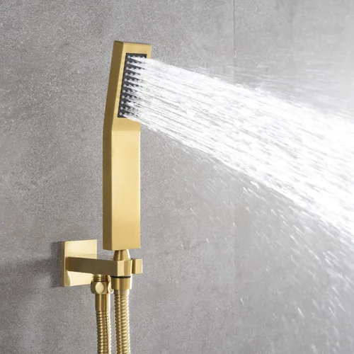 Vista 6 de sumerain Sistema de grifo para bañera y ducha con boquilla de cascada y cabezal de ducha de mano, válvula equilibrada de presión, oro cepillado