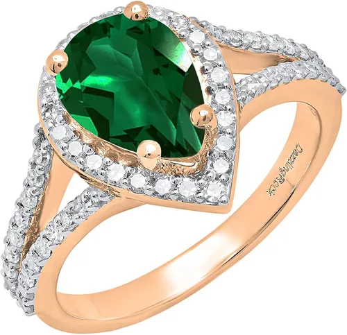 Vista 13 de Dazzlingrock Collection Anillo de compromiso con forma de lágrima y diamante blanco natural redondo de 0.45 quilates con halo de diamantes blancos