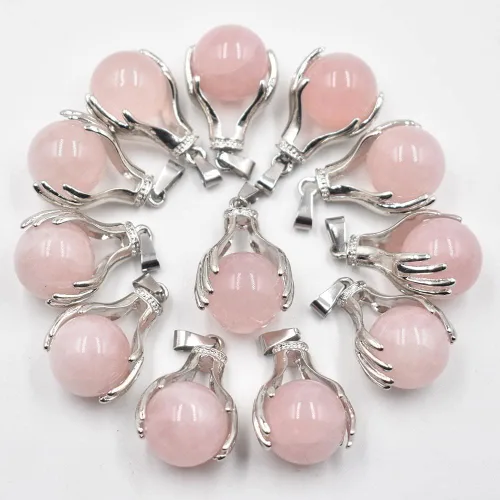 Vista 2 de Colgante de cristal de cuarzo natural con forma de bola redonda, collares de cuentas para yoga, reiki, chakras, curación, joyería para mujeres