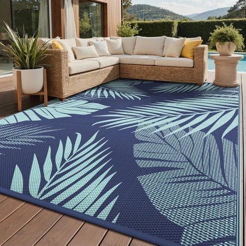 Vista 33 de GENIMO - Alfombra para exteriores de 6 x 9 pies, para patio, espacios amplios, reversible, de pajillas de plástico, alfombra impermeable para Azul