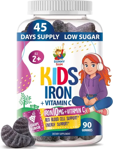 Vista 9 de SUNNY SAM Gomitas de hierro para niños y adolescentes - 10 mg de vitaminas de hierro con vitamina C - Suplemento masticable de gomitas con bajo