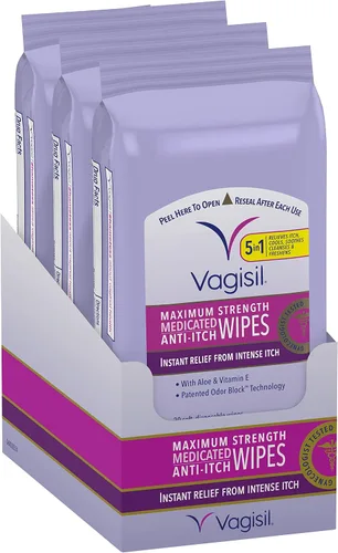 Vista 7 de Vagisil Toallitas, Toallitas Vaginales Femeninas Medicadas Antipicazón, Máxima Potencia, Alivio Instantáneo, 20 Toallitas (Paquete de 1)
