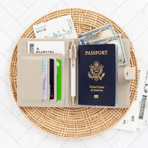 Vista 2 de Hermoso soporte para pasaporte para viajes, bonita funda con soporte para bolígrafo para mantener tus documentos de viaje organizados y seguros