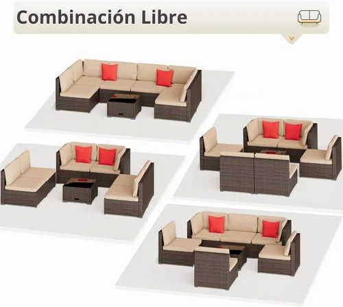 Vista 4 de LHBcraft Juego de muebles de patio al aire libre, 7 piezas seccionales Avena marrón