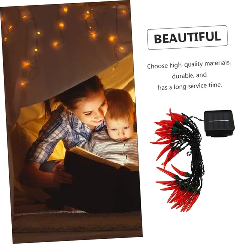 Vista 7 de Uonlytech Cadena de lámpara decorativa única de pimienta luces solares cálidas para escena al aire libre Decorati