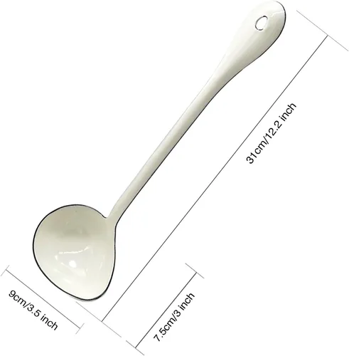 Vista 2 de Cucharas de sopa blancas de 12.2 pulgadas, cucharas de cocina grandes de acero esmaltado, cucharones de salsa para servir