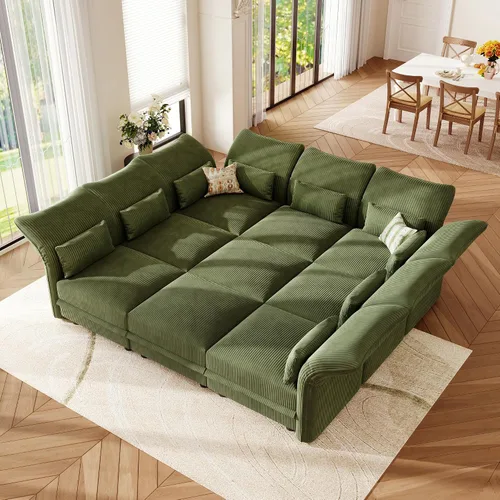 Vista 39 de LLappuil Sofá seccional beige con almacenamiento, sofás modulares de pana para sala de estar con apoyabrazos ajustables, cojines de felpa gruesos, 6