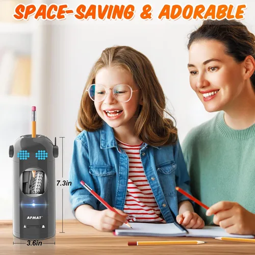 Vista 6 de AFMAT Sacapuntas eléctrico, sacapuntas de colores totalmente automático para lápices de 0.39 a 0.39 pulgadas, entrada y salida automática