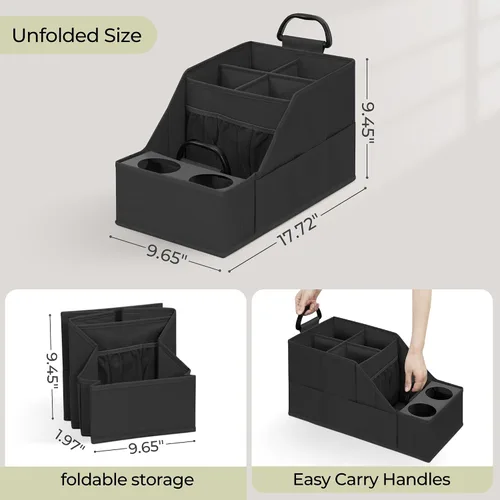 Vista 3 de Organizador de asiento de automóvil para asiento trasero, organizador de automóvil con 12 compartimentos de almacenamiento, 2 portavasos