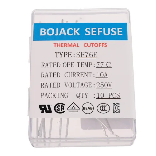 Vista 3 de BOJACK SF76E SEFUSE 10A 250V Fusibles térmicos 170.6 °F cortes térmicos (paquete de 10)