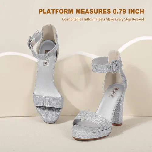 Vista 3 de IDIFU Modelo IN4 Sabrina - Sandalias de tacón alto para mujer, con plataforma gruesa y correa para amarrarlas al tobillo. Ideal para fiestas o bodas