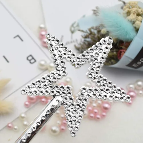 Vista 2 de UOUYOO Silver 13 Inches Star Wand Princess Fairy Plating Silver Star Wands for Halloween